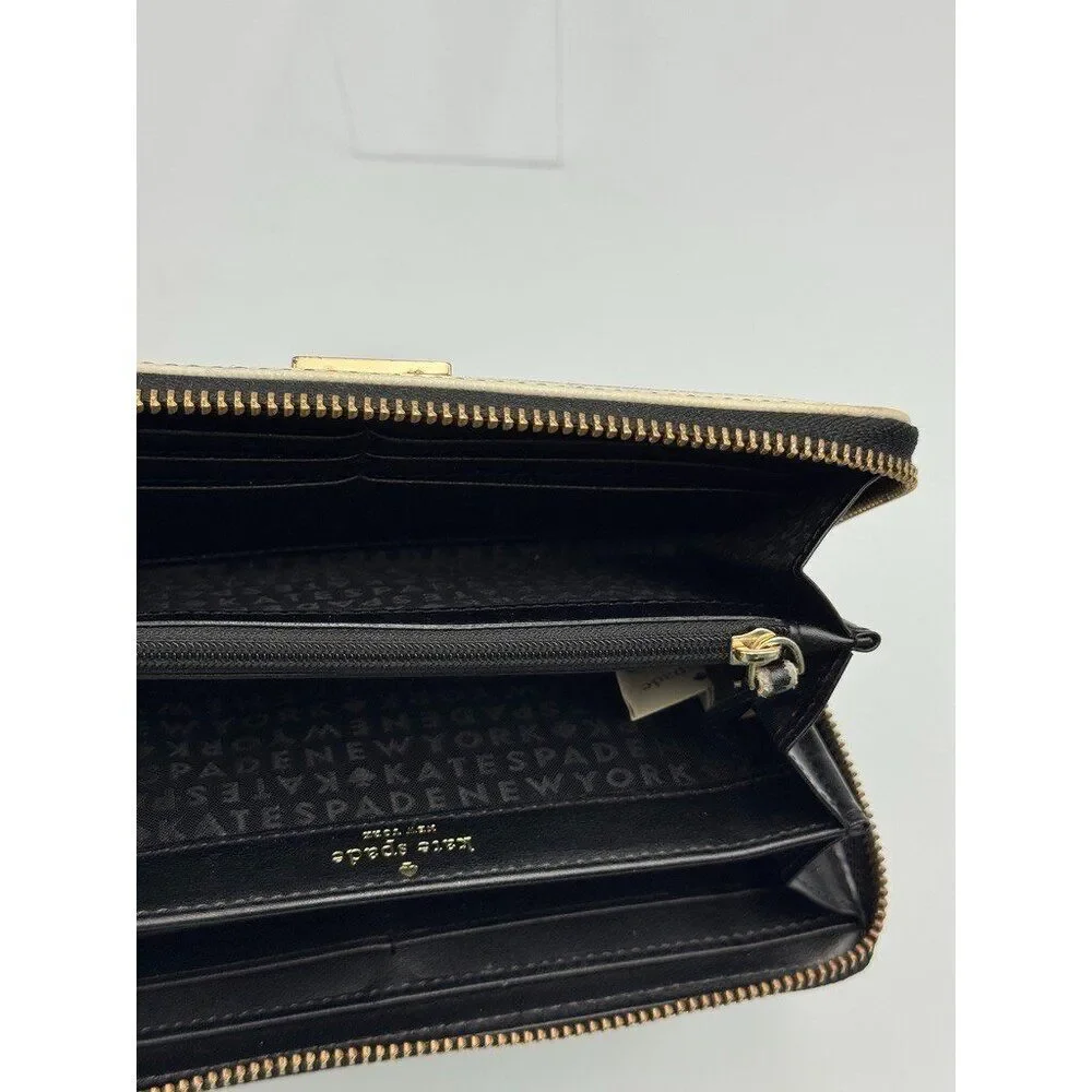 Kate Spade NY Lacey Fairmount Suare Black White Striped Zip Around Wallet Clutch